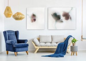 Fine art work of translucent series hung on a wall